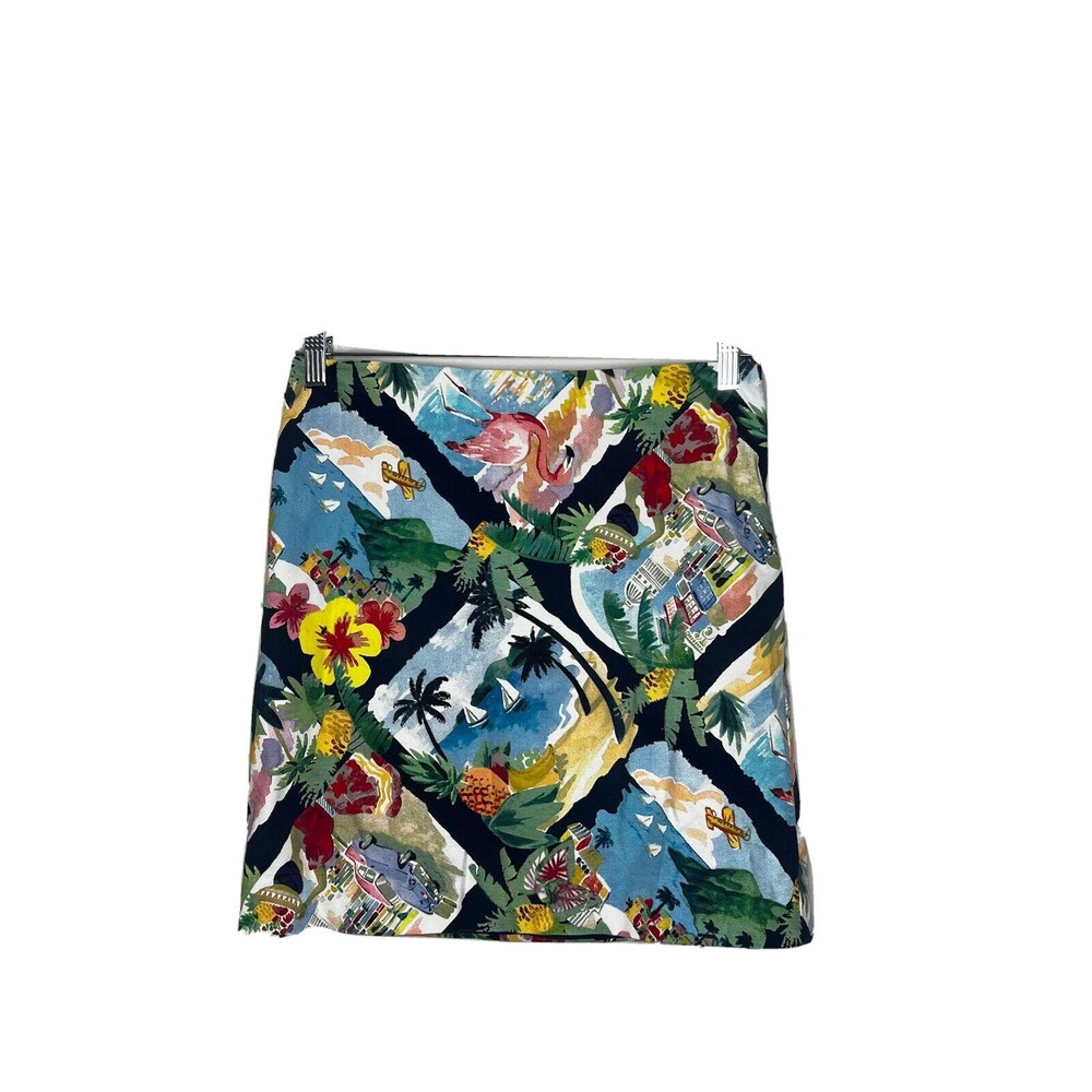 Talbots Skirt Women's 2 Blue Tropical Print A- Line Pencil Skirt Colorful Preppy